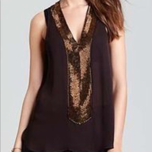 Aqua luxe blouse- beaded sleeveless high low - Picture 6 of 6